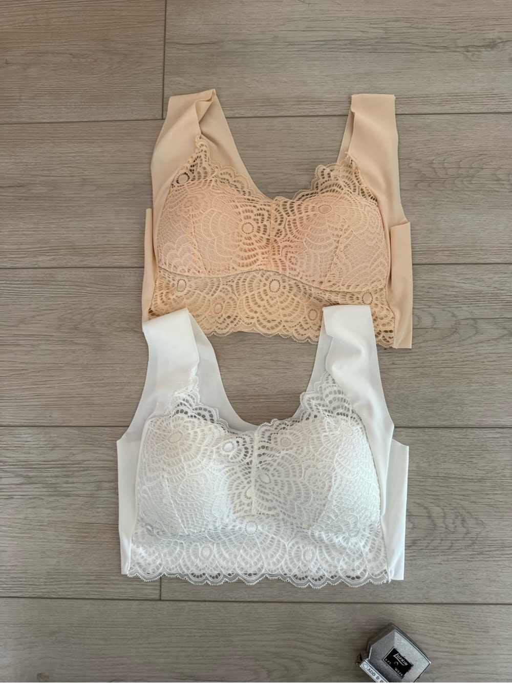 Lace Bralette Set - White & peach